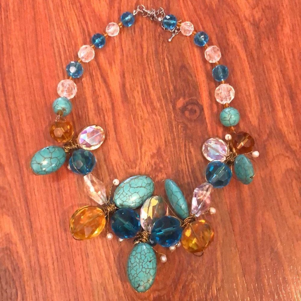 Artisan turquoise and crystal statement necklace